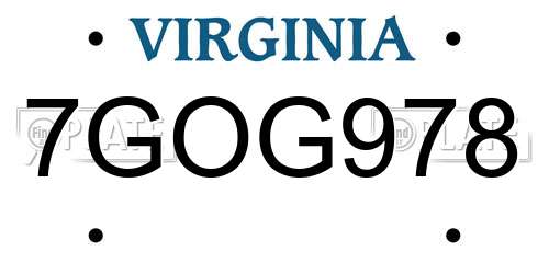 7GOG978 Virginia License Plate