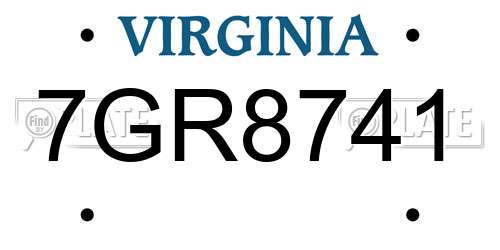 7GR8741 Virginia License Plate