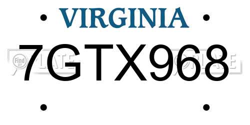 7GTX968 Virginia License Plate