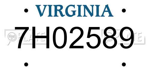 7H02589 Virginia License Plate