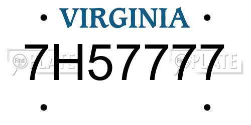 7H57777 Virginia License Plate