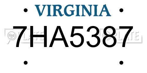 7HA5387 Virginia License Plate