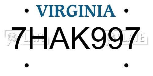 7HAK997 Virginia License Plate