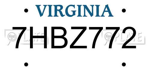 7HBZ772 Virginia License Plate