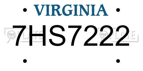7HS7222 Virginia License Plate