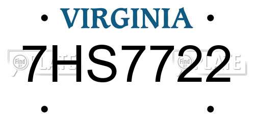 7HS7722 Virginia License Plate