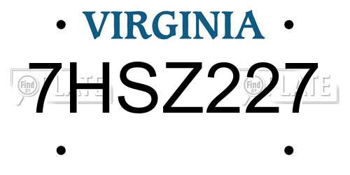 7HSZ227 Virginia License Plate