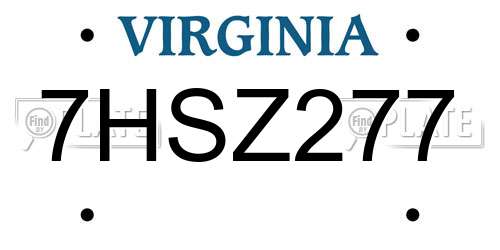 7HSZ277 Virginia License Plate