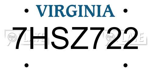 7HSZ722 Virginia License Plate
