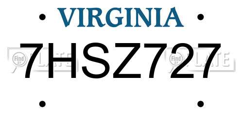 7HSZ727 Virginia License Plate