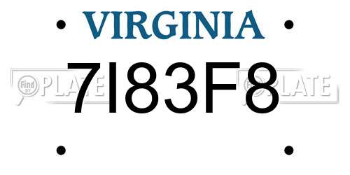7I83F8 Virginia License Plate