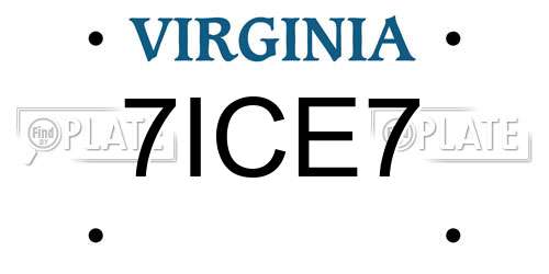 7ICE7 Virginia License Plate