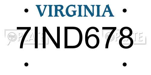 7IND678 Virginia License Plate