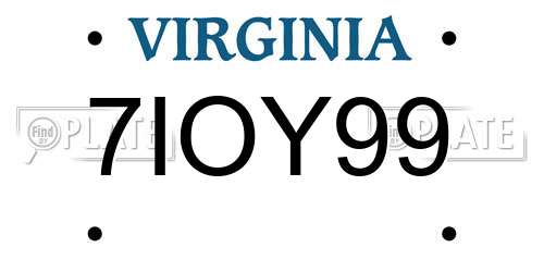 7IOY99 Virginia License Plate