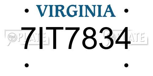 7IT7834 Virginia License Plate