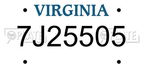 7J25505 Virginia License Plate