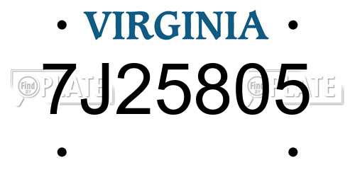 7J25805 Virginia License Plate