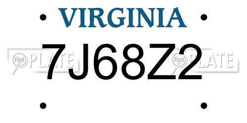 7J68Z2 Virginia License Plate