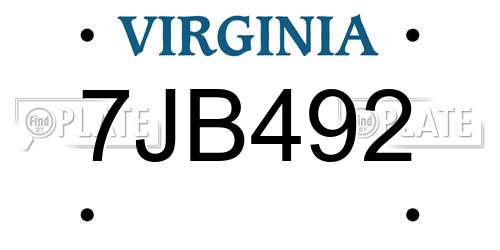 7JB492 Virginia License Plate
