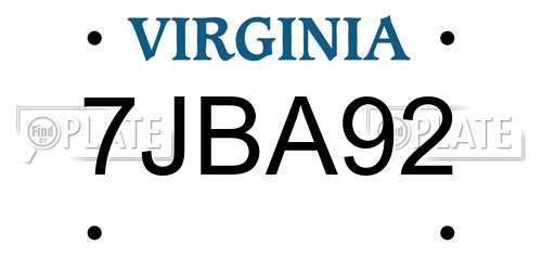 7JBA92 Virginia License Plate
