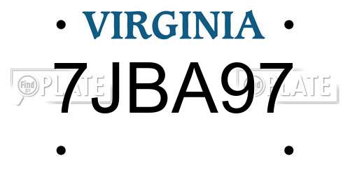 7JBA97 Virginia License Plate
