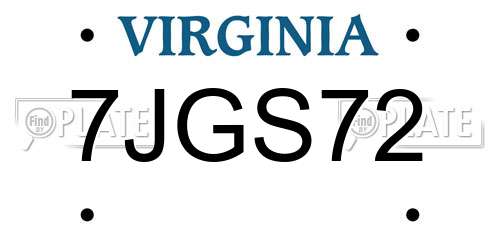 7JGS72 Virginia License Plate