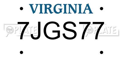 7JGS77 Virginia License Plate