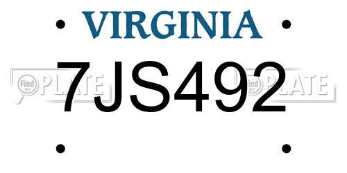 7JS492 Virginia License Plate