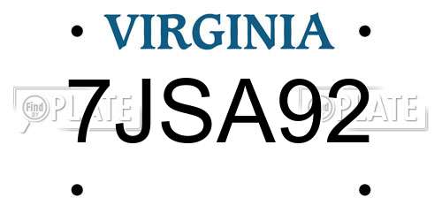 7JSA92 Virginia License Plate
