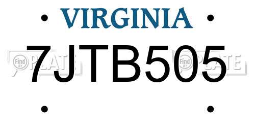 7JTB505 Virginia License Plate