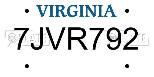 7JVR792 Virginia License Plate