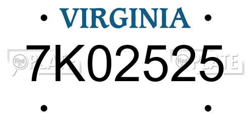 7K02525 Virginia License Plate