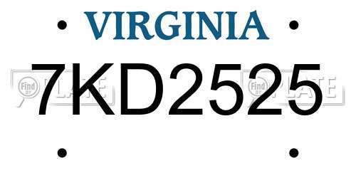 7KD2525 Virginia License Plate