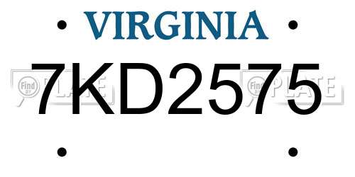 7KD2575 Virginia License Plate