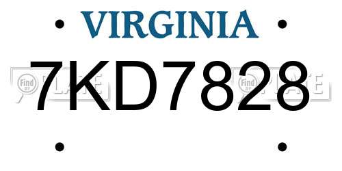 7KD7828 Virginia License Plate