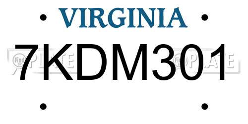 7KDM301 Virginia License Plate