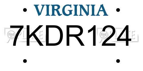 7KDR124 Virginia License Plate