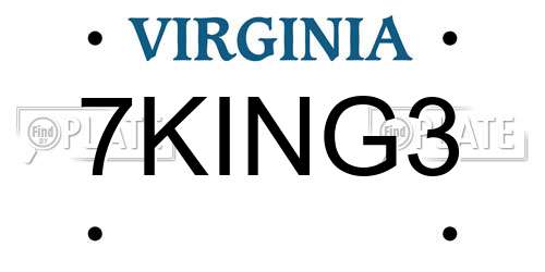 7KING3 Virginia License Plate