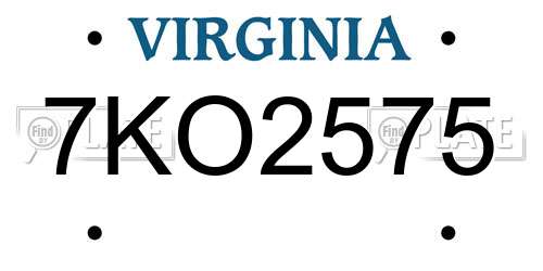 7KO2575 Virginia License Plate