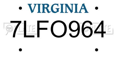 7LFO964 Virginia License Plate