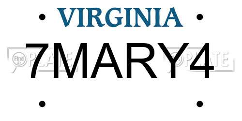 7MARY4 Virginia License Plate