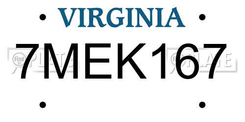 7MEK167 Virginia License Plate