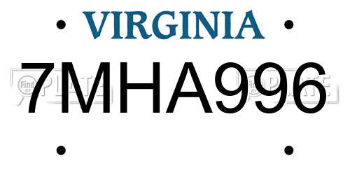7MHA996 Virginia License Plate