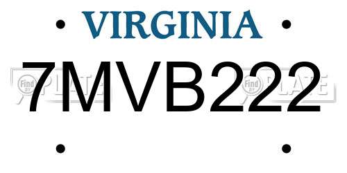 7MVB222 Virginia License Plate