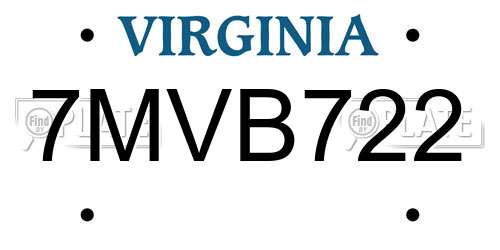 7MVB722 Virginia License Plate