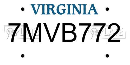 7MVB772 Virginia License Plate