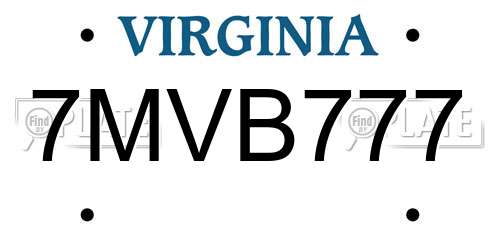 7MVB777 Virginia License Plate