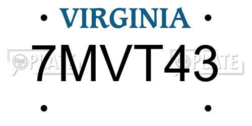 7MVT43 Virginia License Plate