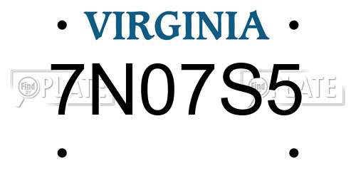 7N07S5 Virginia License Plate