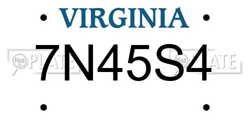 7N45S4 Virginia License Plate